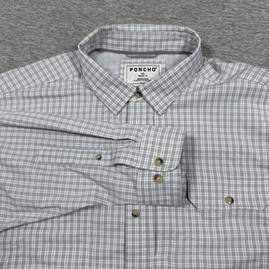 Poncho Shirt Mens XXL Gray Plaid Magnetic Pockets Stretch Vented Outdoor READ